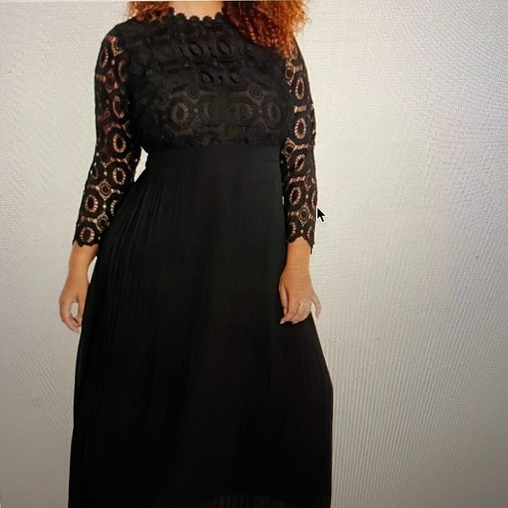 Eloquii Black Lace Evening Dress With Pleated Skirt